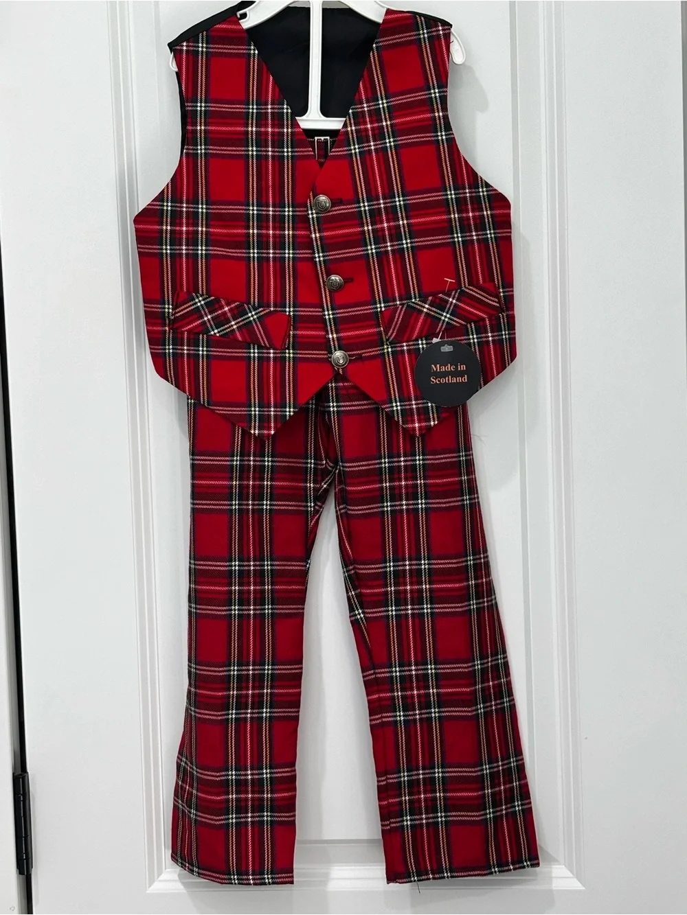 Kids Red Tartan Vest & Pants Pajama Set